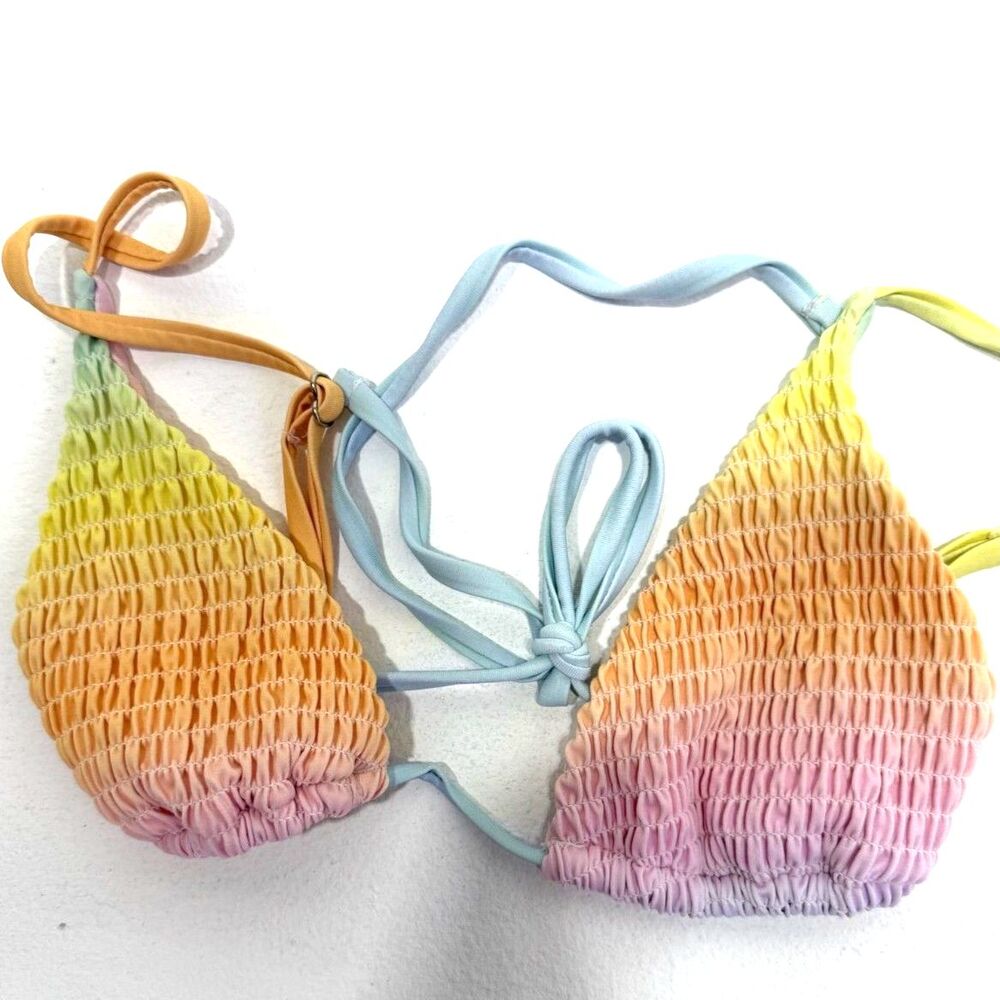 pastel rainbow rouched string bikini - Picture 2 of 8